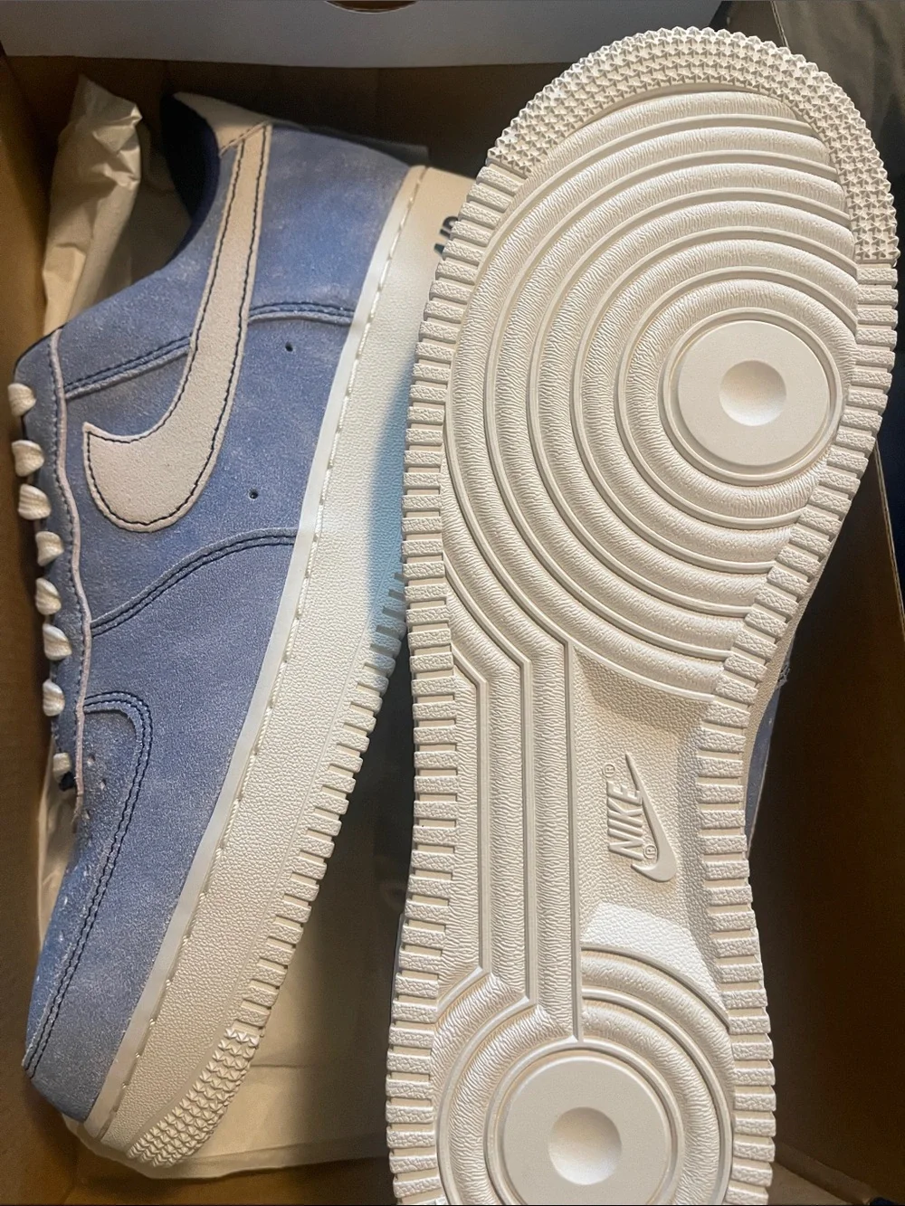 Nike Suede Low-Top Air Force 1 Sneakers in Dusty Blue and Cream